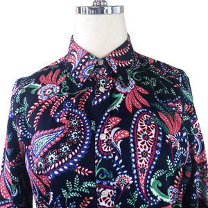 Chaps Blouse Paisley Cotton No Iron Gingham Flip Cuff Button Down Top M